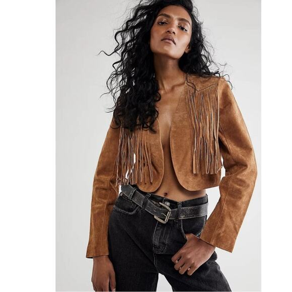 New Free People South Of The Border Jacket BLANK NYC $249 SUEDE LARGE FRINGED - Picture 1 of 9
